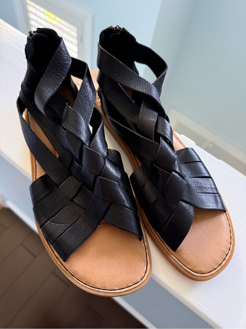 Born Black Woven Leather Ankle-Strap Sandals